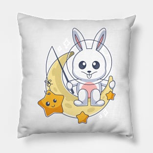 Cute bunny fishing for stars on the moon Pillow