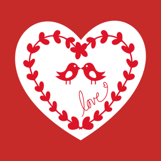 Floral heart with birds and love T-Shirt