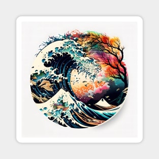 Trippy great wave Magnet