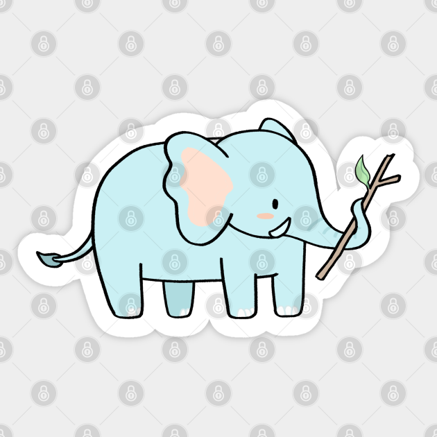 Cute blue elephant holding tree branch cartoon - Elephant - Sticker | TeePublic Cute blue elephant holding tree branch cartoon - Elephant - Sticker | TeePublic