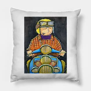 Retro Scooter, Classic Scooter, Scooterist, Scootering, Scooter Rider, Mod Art Pillow