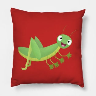 Cute green happy grasshopper cartoon Pillow