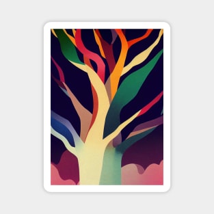 Rainbow Branches and Bark - Vibrant Colored Whimsical Minimalist - Abstract Minimalist Bright Colorful Nature Poster Art of a Leafless Tree Magnet