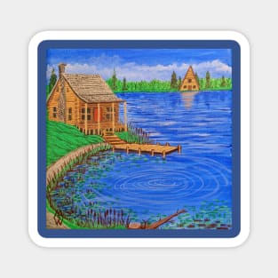 Cabin at the Lake in the Summer Season Magnet