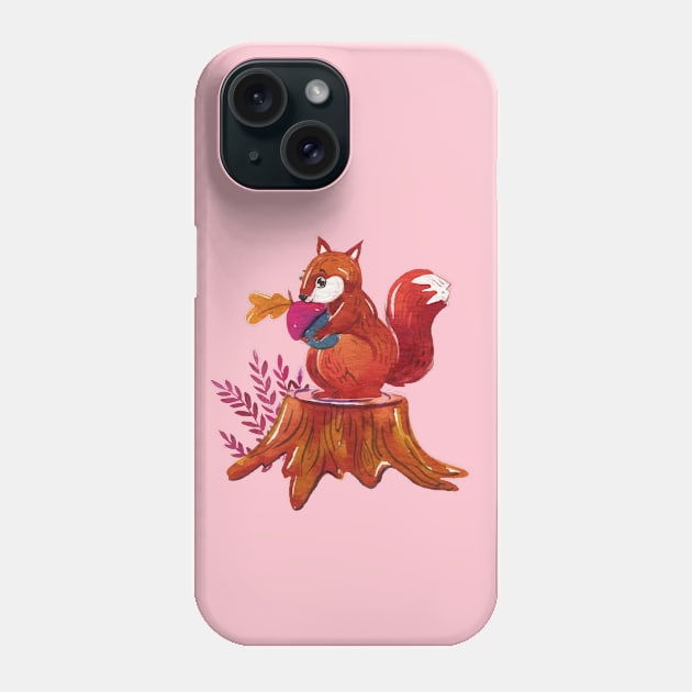 Squirrel Painting Hand Drawn Phone Case by Mako Design 