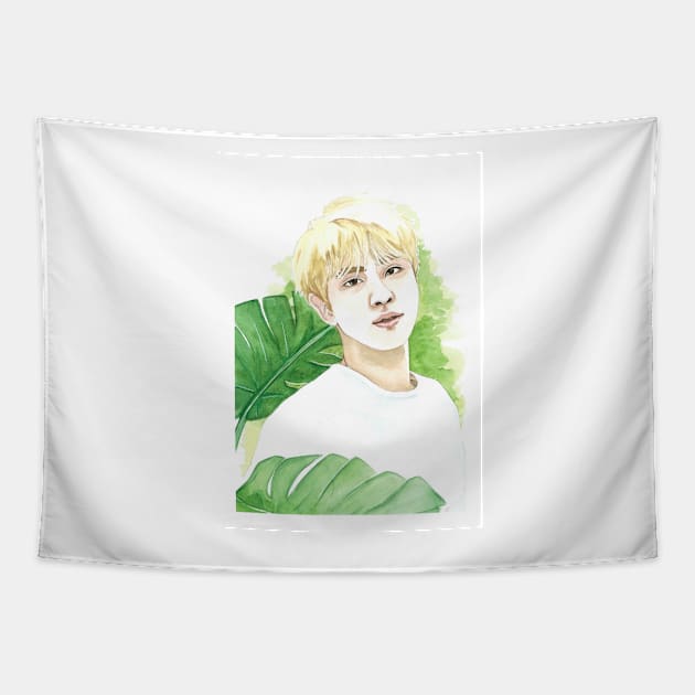 BTS Jin Kim Seokjin Nature Plant Watercolour Painting Tapestry by NiamhYoungArt