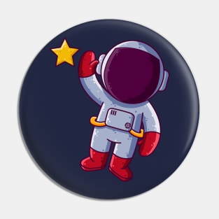 Cute Astronaut Floating with Star Cartoon Pin