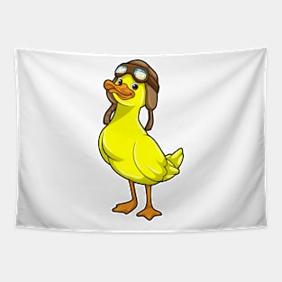 Duck as Pilot with Cap & Goggles Tapestry