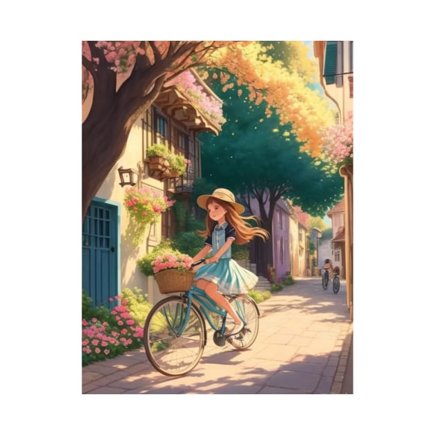 A cute girl explores a lively street on her bicycle. by MeriemBz