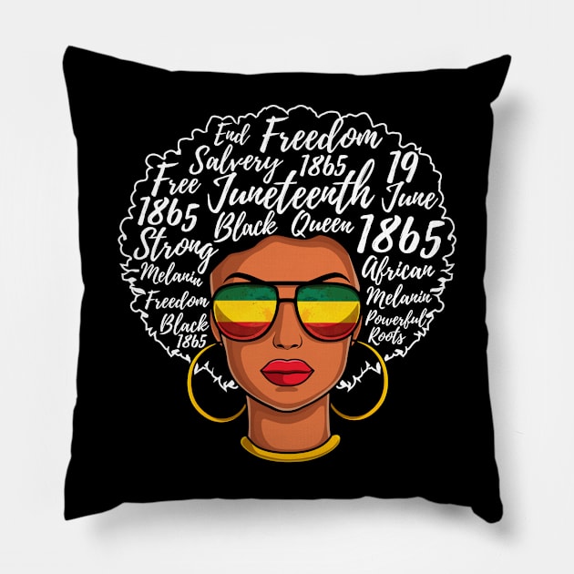 Juneteenth Freedom Day Afro Word Art Black Pride Pillow by HCMGift