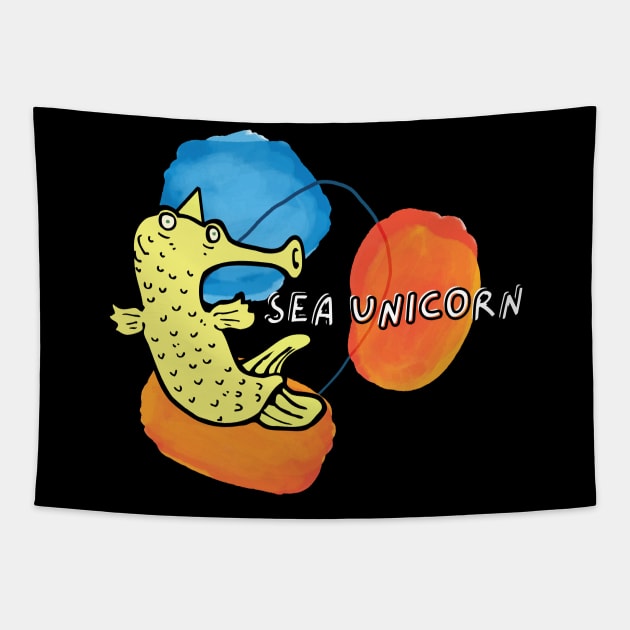 Sea Unicorn Comic Witzig Seepferdchen Tier Spaß Tapestry by Maggini Art