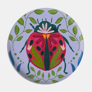 Whimsical Ladybug Insect Art with Flowers and Leaves Pin
