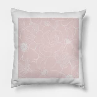 Elegant Silver Roses Floral Drawing Pink Design Pillow