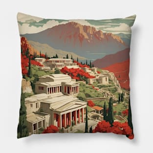 Delphi Greece Tourism Vintage Travel Poster Pillow