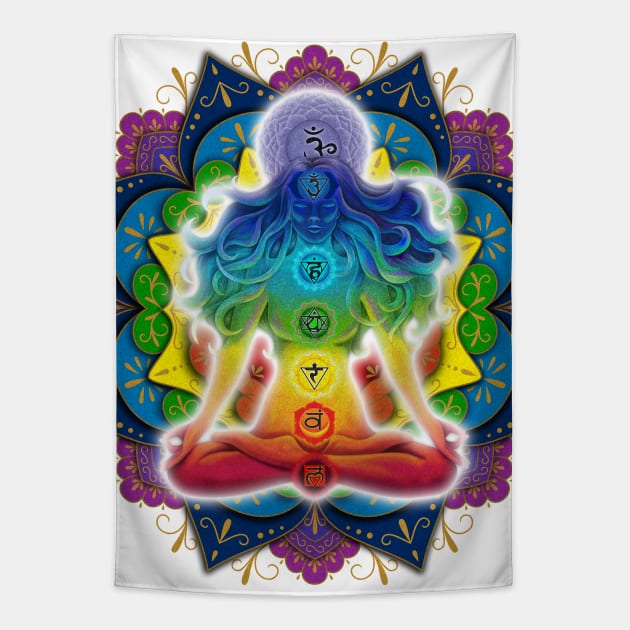 Mandala woman meditating chakras Tapestry by MandalaSoul