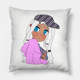 Brown Anime Girl Peace Sign Pillow