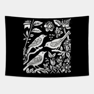 Lino Cut Birds Tapestry