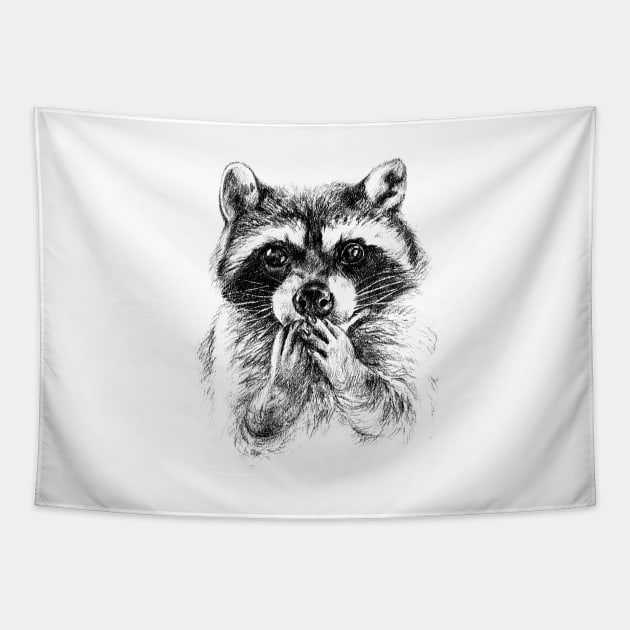 Surprised raccoon Tapestry by annashell