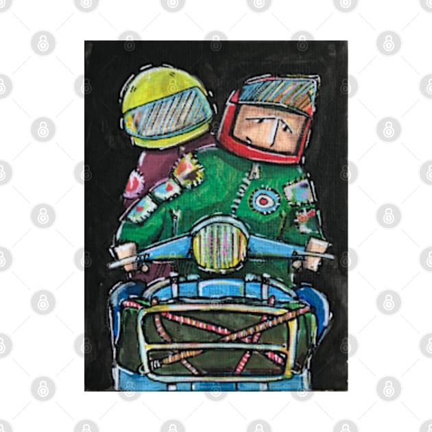 Retro Scooter, Classic Scooter, Scooterist, Scootering, Scooter Rider, Mod Art by Scooter Portraits