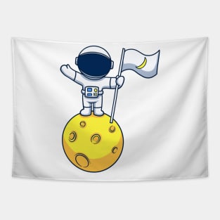 Astronaut On Planet With Crescent Moon Flag Tapestry