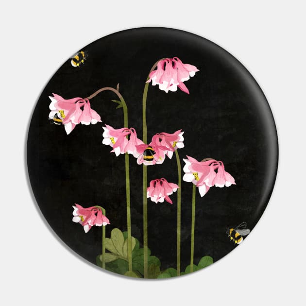 Pink Aquilegias Pin by KatherineBlowerDesigns