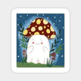 Cute ghost wearing mushroom hat Magnet