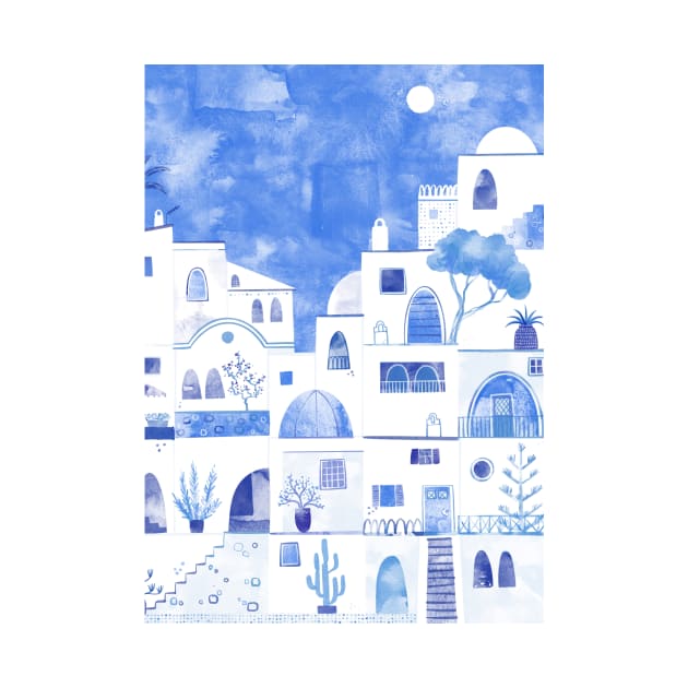 Santorini Oia Greek Island Watercolor by NicSquirrell