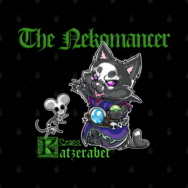 Fantasy Kittens Serie: the Nekomancer - cat necromancer and mice skeleton by DeMonica