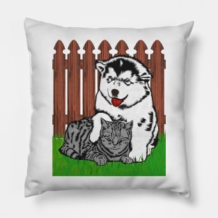 Cat and Dog Friends Pillow