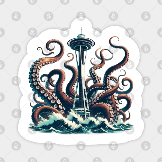 Kraken Attacking the Space Needle | Seattle Kraken Magnet by blueduckstuff