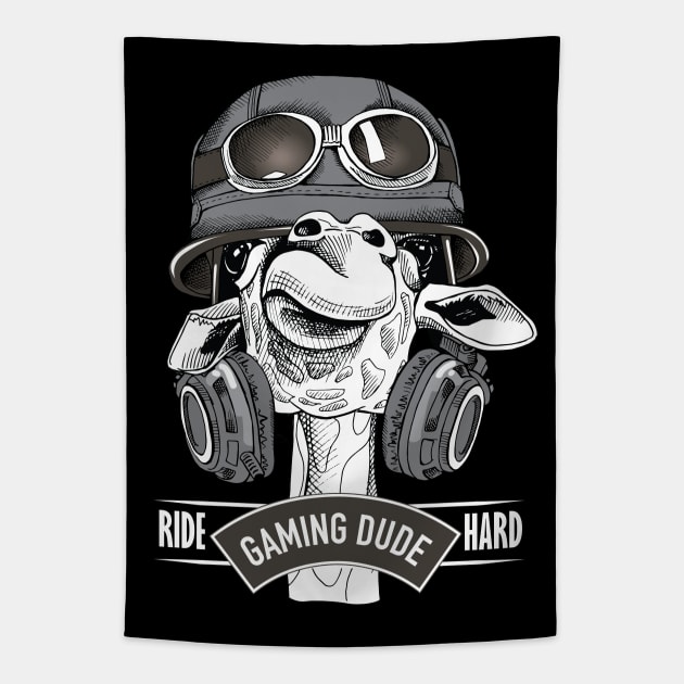 Gaming Dude Funny Biker Giraffe T-Shirt Gamer Memorabilia Tapestry by CGD