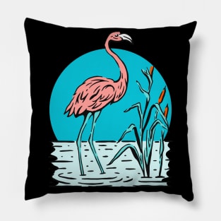 Pink Flamingo Nature Illustration Gift Pillow