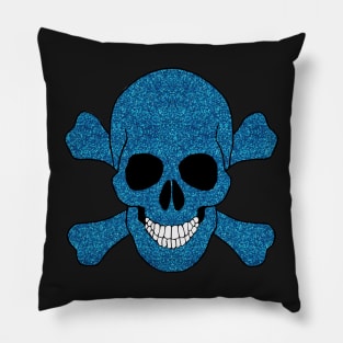 Faux Blue Glitter Skull And Crossbones Pillow