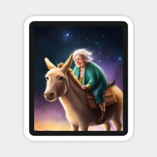 Little Old Lady Riding a Donkey Magnet