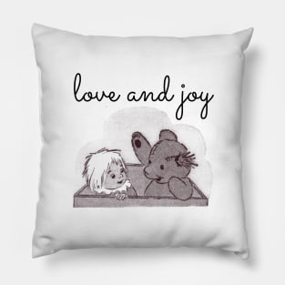 LOVE AND JOY TEDDY BEAR A DOLL BLACK AND WHITE Pillow