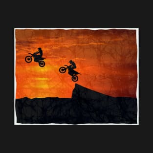 Dirt Bike Cliff Sunset Jumpers Batik Style T-Shirt