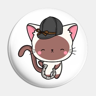 Funny white cat is ready to ride a horse Pin