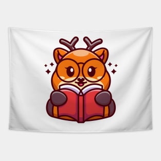 Cute deer reading book cartoon Tapestry