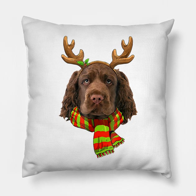 Merry Xmas Sussex Spaniel Dog Christmas Dog Lover Pillow by Mitsue Kersting