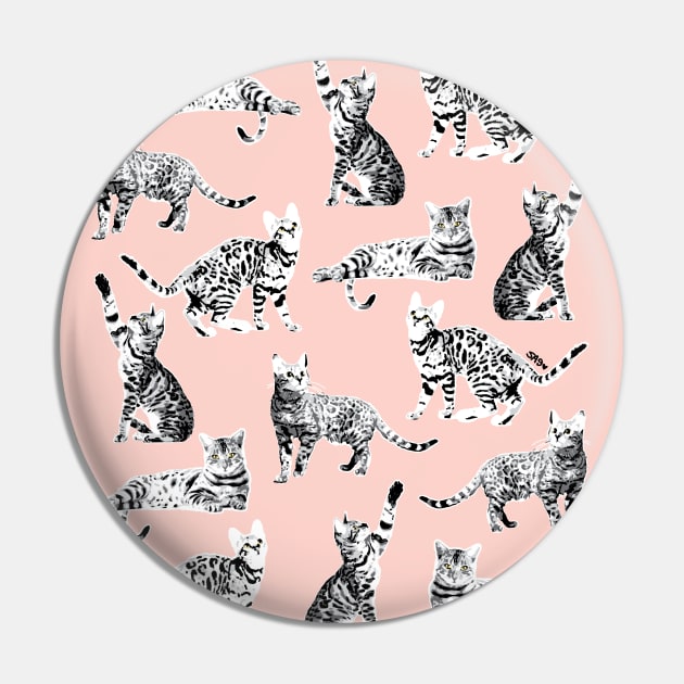 Bengal Kittens Grey Seamless Pattern Pin by meownarchy