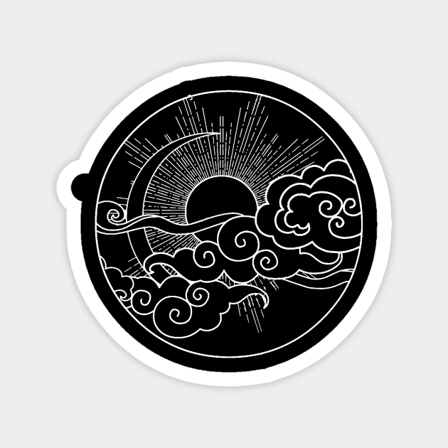 Sun and Moon Design Sky Night Nature Minimalist Circle Magnet by ballhard