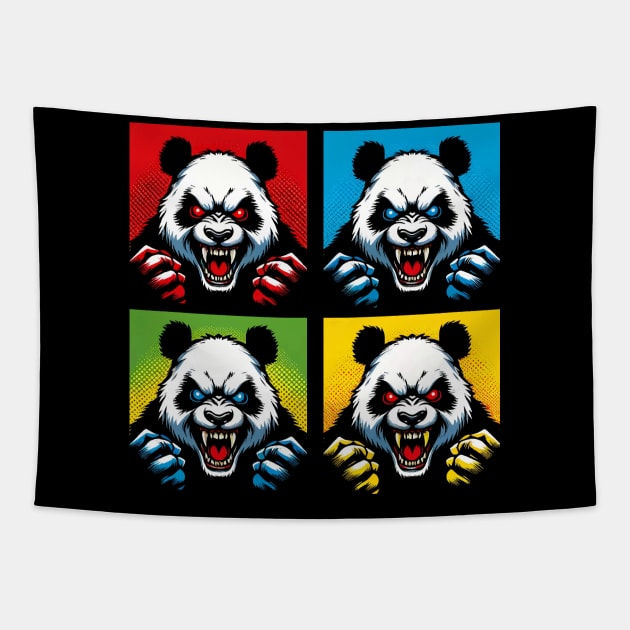 Pop Menacing Panda - Funny Panda Art Tapestry by PawPopArt