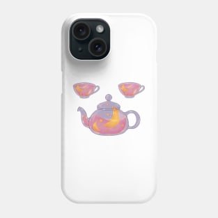Soft pink night tea set with dark background Phone Case