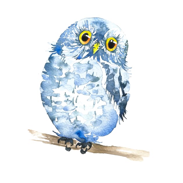 Watercolor Blue Owl by MagdalenaIllustration