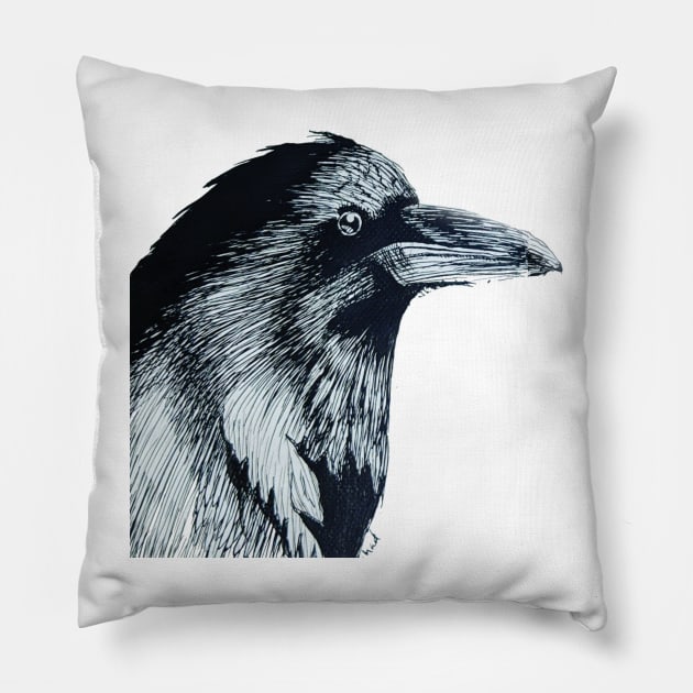 Raven of Interest Pillow by chadtheartist