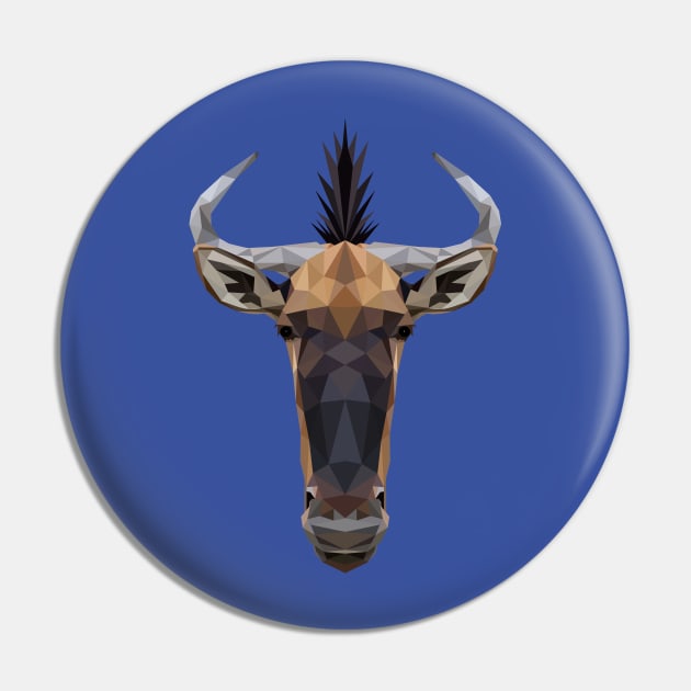 Wildebeest Low Poly Art Pin by TheLowPolyArtist