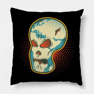 Speak Up! Earth Skull - Retro Colors Pillow