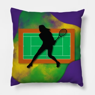 Tennis Player with Tennis Court Background and Wimbledon Colours 1 Pillow