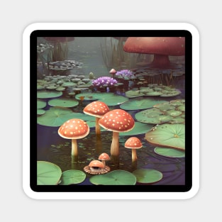 Whimsical Mushroom Pond Landscape Magnet