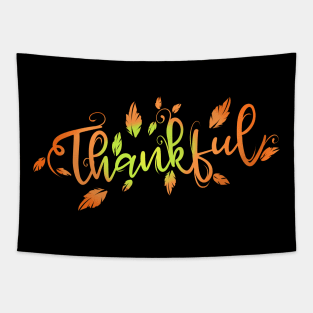 Brown Leaves Thankful Autumn Logo for Thanksgiving Tapestry